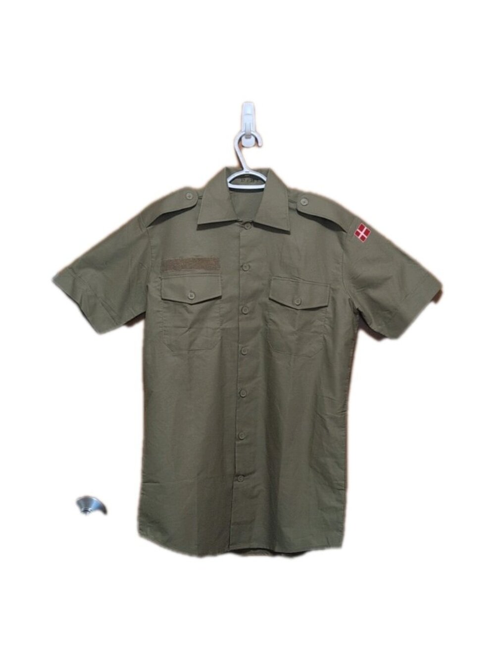 Danish Army Uniform Mens 37/38 L Green Short Sleeve Dress Shirt Denmark 2016